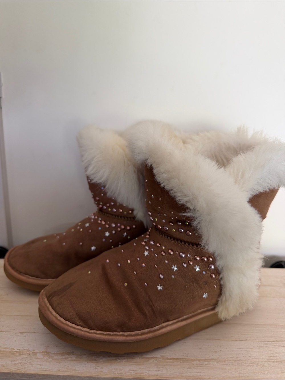 Justice Brown Faux Fur Star-Studded Kids Boots